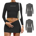 Summer Women's Casual Solid Skinny Two Piece Set Long Sleeve T-Shirt Crop Top Mini Shorts
