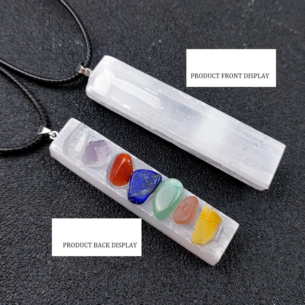 DIY Good Price Irregular Square Strip Energy Plaster Seven Chakra Pendant Necklace for birthday gift