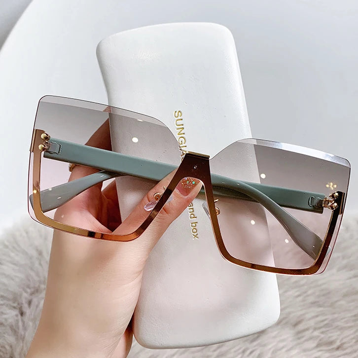 Sun Glasses for Ladies Classic Sunglasses Women Cutting Lens Gradient Female Uv400 Half Frame Glasses Rectangle Metal Sunglasses