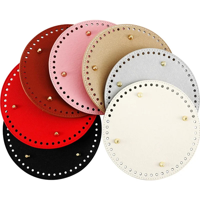 PU Leather Base Crochet Bag Bottom15cm Round Knitting Crochet Bags Bottom with Crochet for DIY Handbag Shoulder Bags Purse