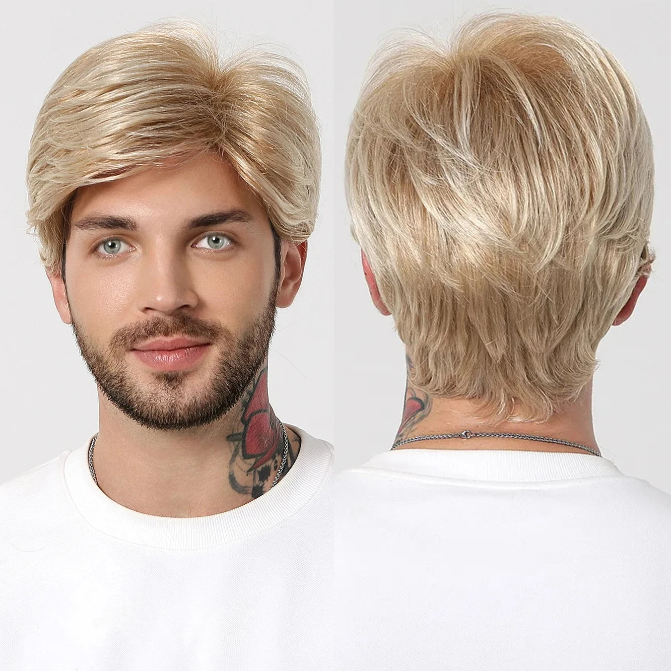 Fast Delivery Blonde Men Synthetic Wig Short Fluffy Layered Wig Natural Looking Blonde Wig for Male Daily Cosplay Heat Resistant