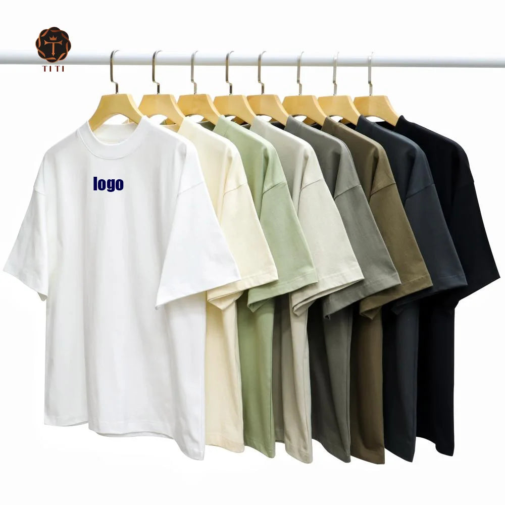 High Quality 280 Gsm Heavy Mens Oversized Drop Shoulder Boxy Fit Tshirt Custom Printing 100% Cotton Mock Neck Blank t Shirt