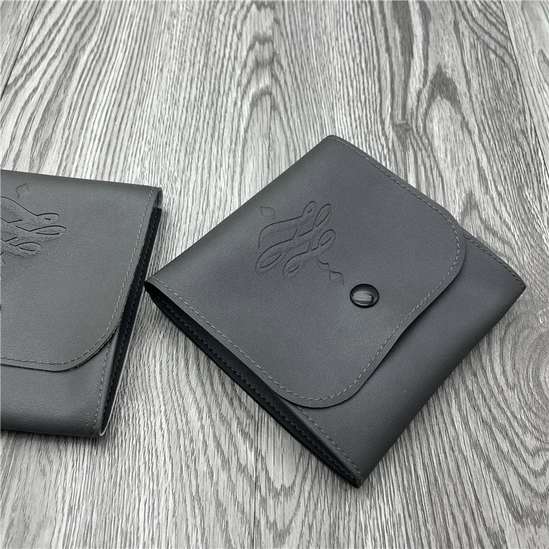 Luxury Dark Grey Envelope Embossed Logo Jewelry Ring Gift PU Pouch Bag Leather Pouch Faux Jewelry Pouch With Button