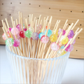 J&M 100pc Count 4.7inch Gradient Cracked Beads Bamboo Handmade Appetizer Colorful Fruit Skewer Decorative Beaded Cocktail Pick