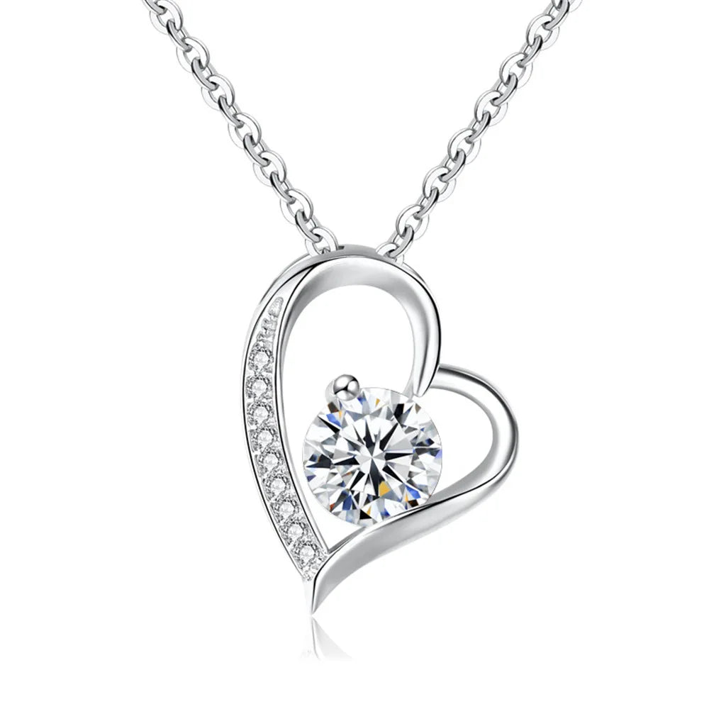 Women Gift Diamond Heart Necklace Bling Bling Crystal Heart Zircon Pendant Necklace for Mother's DAY