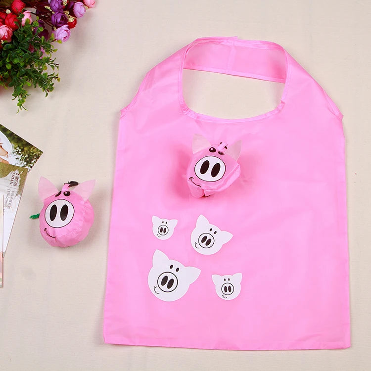 New Grocery Recycle Piggy Print Shopper Tote Bag Supermarket Folding Polyester Shopping Bag