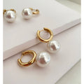 Stainless Steel Double Circle Round White Pearl Earrings Sphere Ball Chunky Hoop Earrings for Women Korean Elegant Jewelry 2022