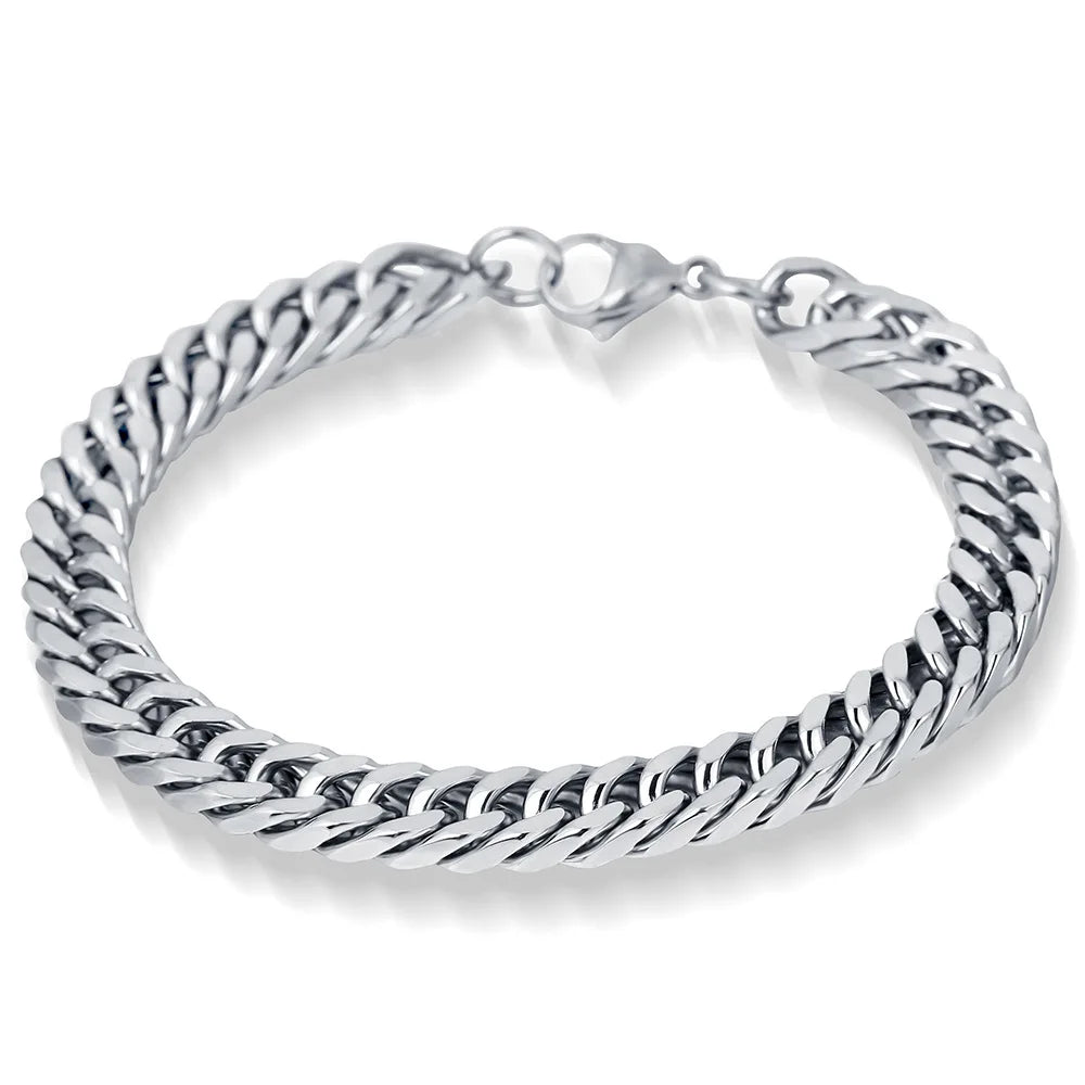 Classic Men Jewelry Silver Color 9mm Wide Stainless Steel Wish Chain Bracelet