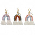 Love Hearted Boho Rainbow Car Charm Macrame Rainbow Handmade Woven Car Accessories Hanging Decor