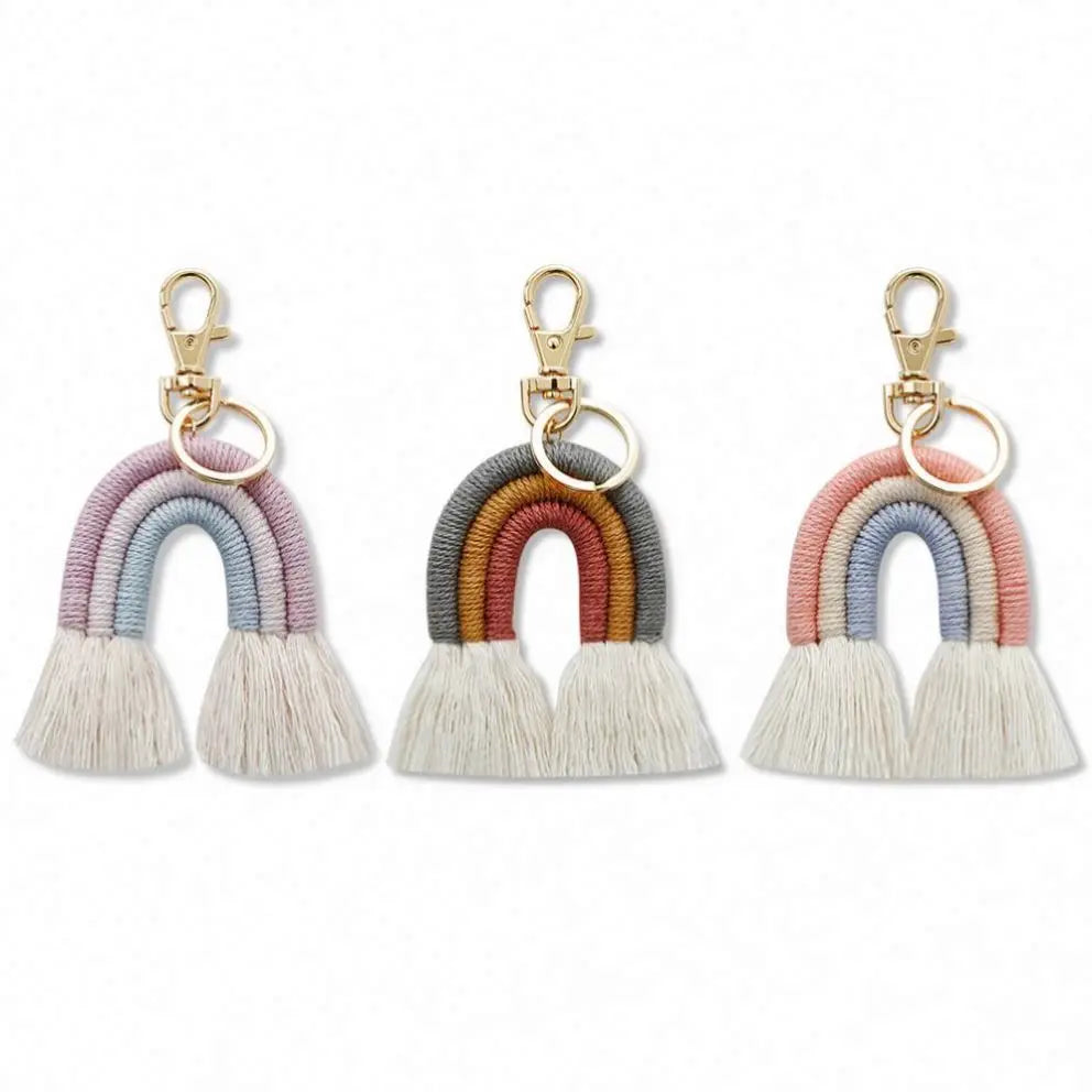 Love Hearted Boho Rainbow Car Charm Macrame Rainbow Handmade Woven Car Accessories Hanging Decor