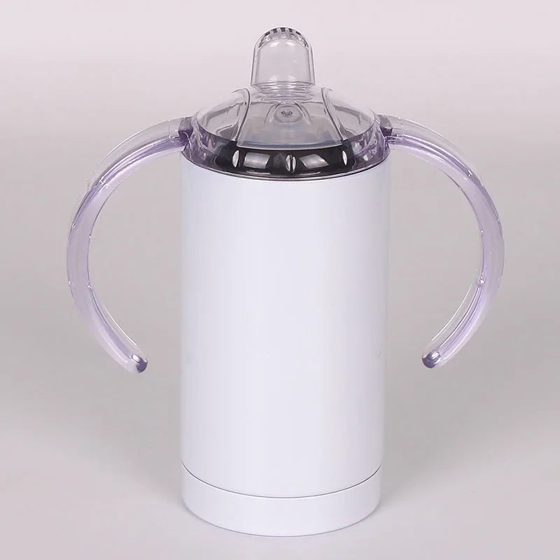 12 OZ Sublimation White Blank Straight Sippy Cup Insulated Stainless Steel Tumblers With Screw-On Lids