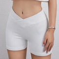 Women's High Waist Crossover Gym Shorts Seamless Ribbed Biker Design V-Cross Spandex Elastic Waist Solid Yoga Workout Gym Shorts