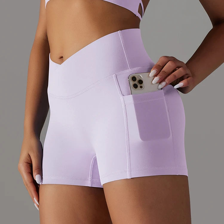 New Arrivals v Waist Scrunch Butt Shorts Custom logo Women Yoga Gym Workout Shorts With Pockets