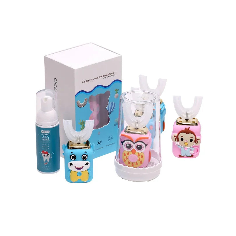 Ultra Soft U-shape Silicone Ultrasonic Electric Kids Toothbrush with Toothbrush Holder U-shaped Children's Electric Toothbrush
