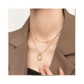 Collar De Hip Hop Trendy 18K Gold Plated   Double Layer Necklace Rectangular Pendant  Stainless Steel Necklace Pendant Jewelry