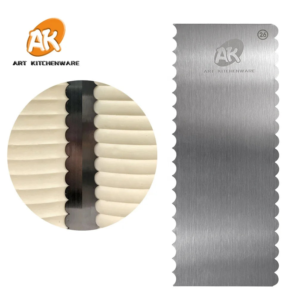 AK Wholesale Customize Logo Stainless Steel Cake Decorating Comb Metal Scrapers Baking Icing Tools Cream Smoother Cake Tools