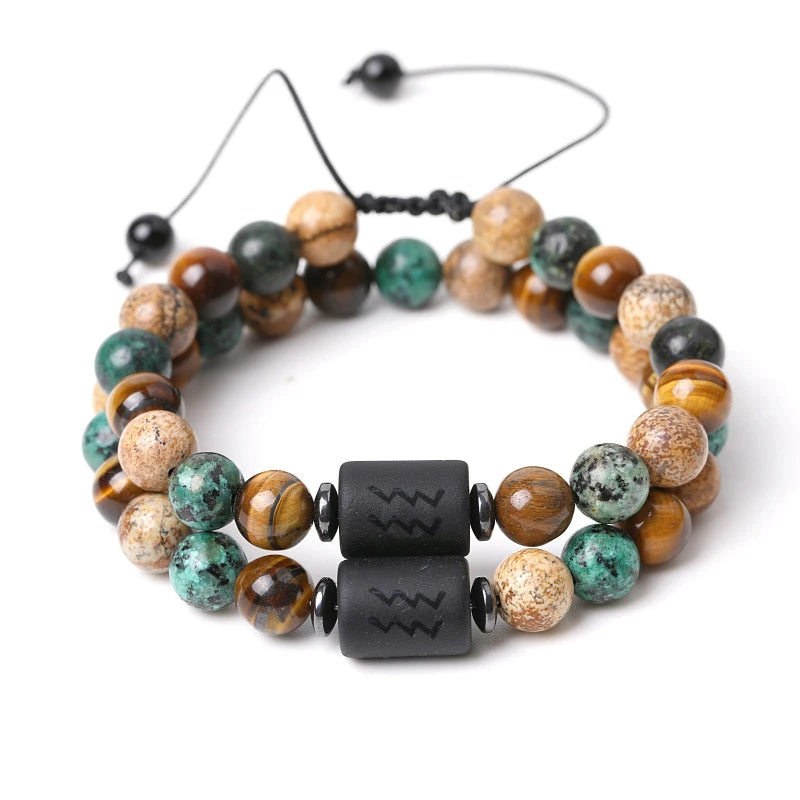 New Design Natural Stone Braided Macrame Bracelets 12 Zodiac Signs Agate Beads Trendy Style for Women and Men's Anniversary