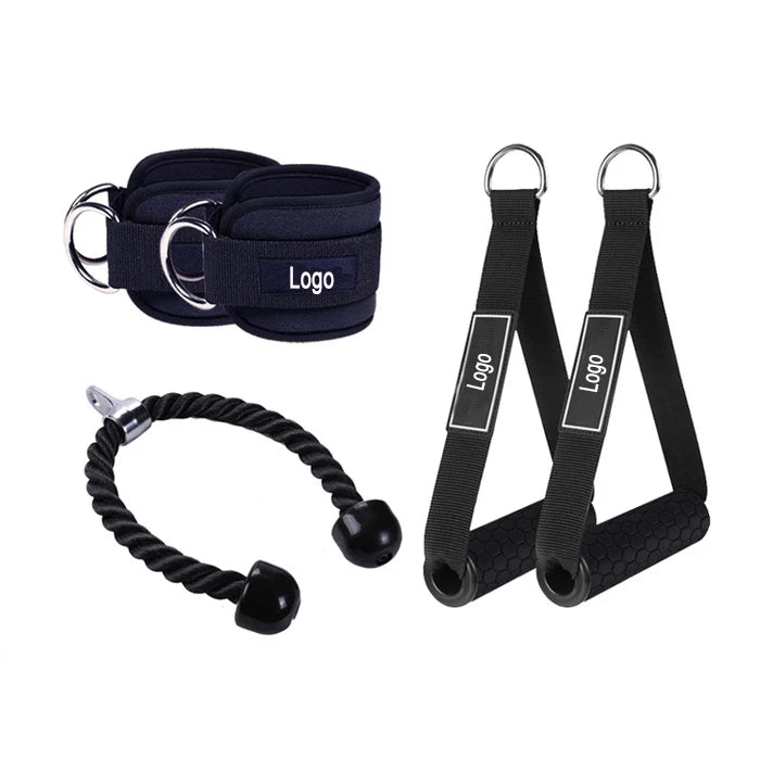 Heavy Duty Pull Down Tricep Rope Cable Machine Attachment With Handle and Ankle Strap