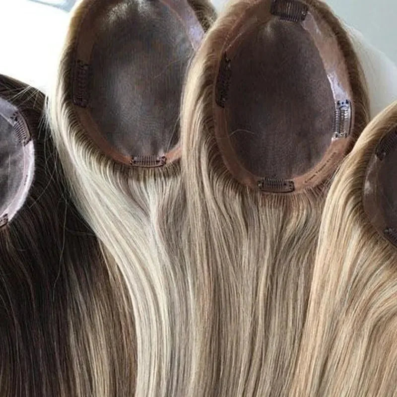 Mono Base Hair Topper 100% Virgin European Human Hair Pieces Hand Tied Jewish Blonde Hair Topper for Woman Loss