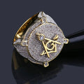 Popular Hip Hop Ring Gold Color Plated Brass Material All Iced Out Micro Pave Cubic Zircon Masonic Delicate Ring Charm Jewelry MegaBDM
