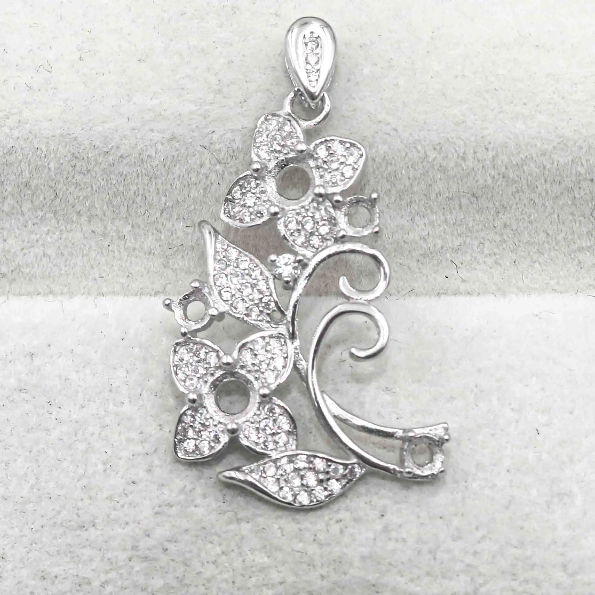 Sterling Silver 3mm+4mm Semi Mount Pendant Empty Frame Blank Support Setting S925 Base Holder Without Center Stone for DIY Inlay