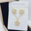 Fashion 8 Style Copper Flowers Colored Zircon  Luxury Shiny  Stud Earrings Necklace  3 Piece  Suits  Jewelry