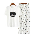 Modal Women Pajamas Set Summer Short Sleeve Kitty Printing Women Pajamas Super Soft Jersey Reactive Printing Pajamas