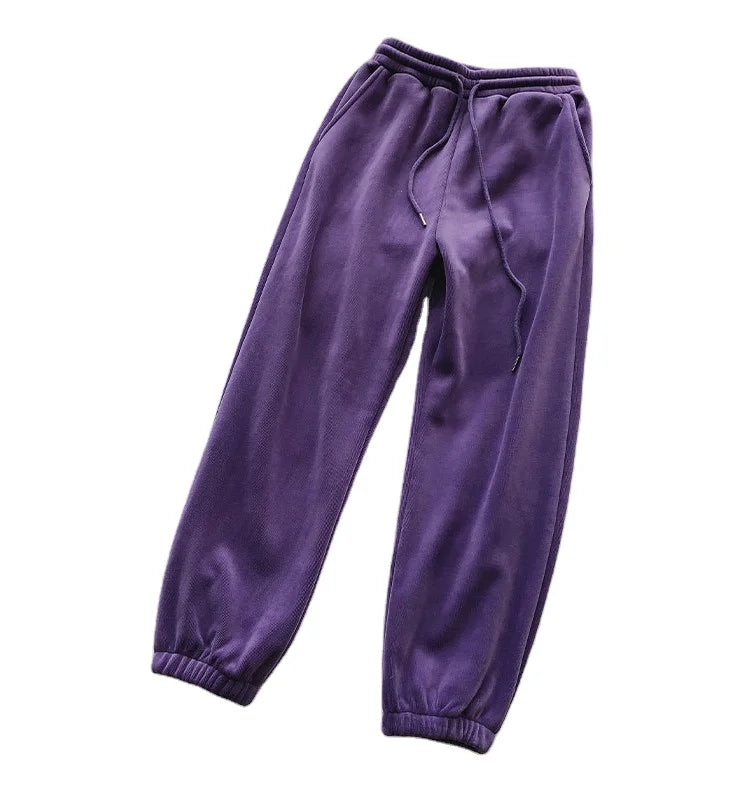 2026 New Fashion Women Pants Sportswear Solid Color Velvet Joggers Pants Warm Casual Loose Trousers