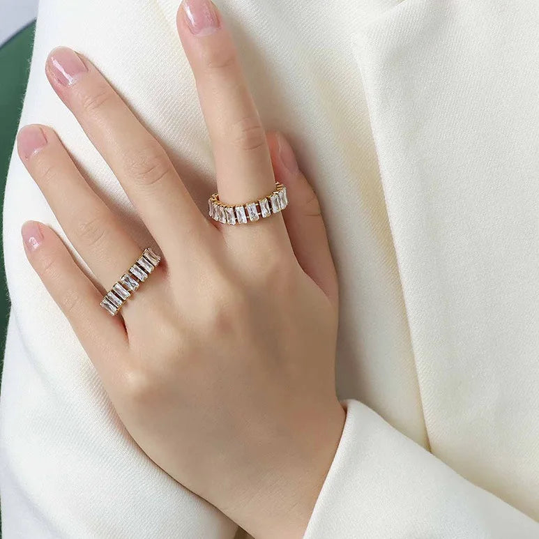 New Arrival Fashion18k Gold Plated Moissanite Baguette Jewelry Diamond Zircon Wedding Cz Ring For Women