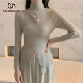 Luxury Korean Style Women's Sweater Unique Prethoracic Hollow Cross Long Fit Sleeves Knitted Top for Autumn