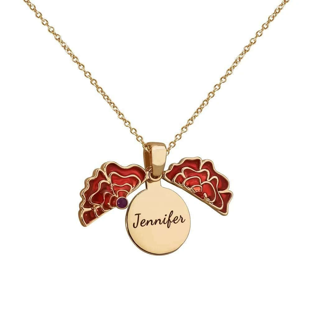Personalized Openable Stainless Steel Red Color Flower Pendant Necklace for Women with Zircon