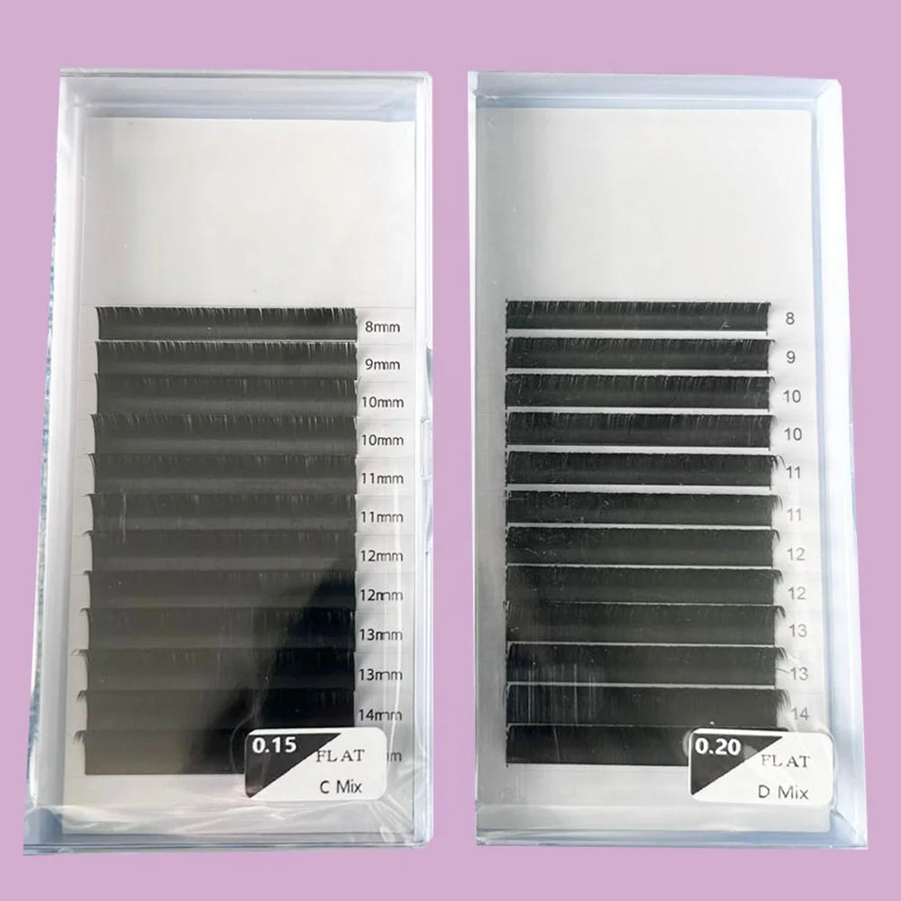 Private Labels Two Tips 2024 New Products Soft 0.10 0.15 0.20mm Matte Black Ellipse Flat Lashes