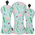 Drop Shipping PU Synthetic Leather Flamingo Printing Golf Headcover Wood Hybrid 460cc Driver Cover