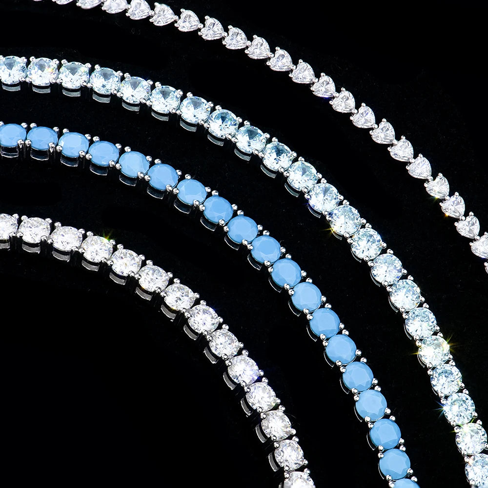 Women Fine Jewelry 3mm 4mm 5mm Silver 925 Gemstone Vvs White Blue Nano Cz Zirconia Diamond Mossanite Moissanite Tennis Bracelet