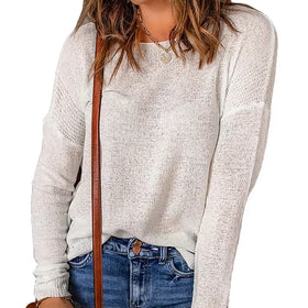 2023 European and American Women's Autumn and Winter New White Long Sleeve Sweater Casual Versatile Sweater Top