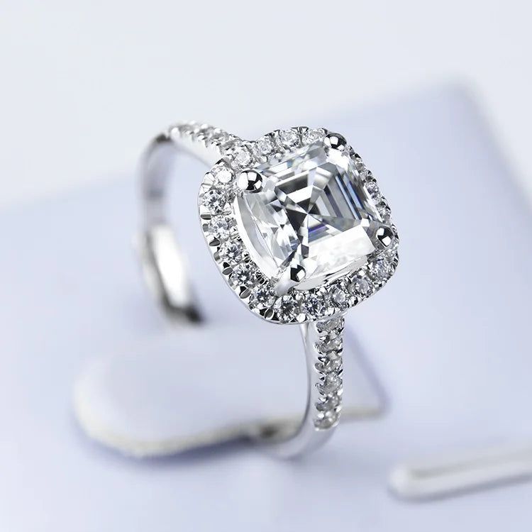 Xingyue Jewelry Factory Gold Plated 925 Sterling Silver 1ct 6.5mm Lab Grown Asscher Cut Colour Diamond Mossanite Moissanite Ring