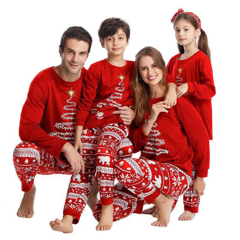2025 Winter Family Matching Thermal Pajamas Blue Red Print Custom Logo Sizes XL 3XL for Mom Dad Daughter for Christmas Time