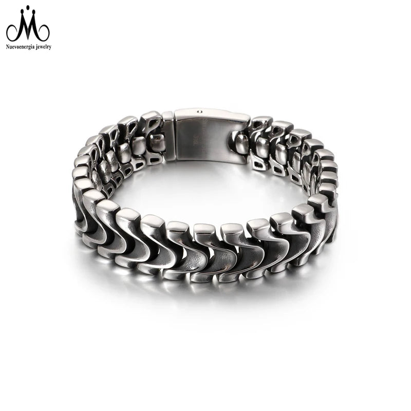 Vintage Design Bangle Black Water Pattern Chain Male Stainless Steel Bracelet Men's Jewelry