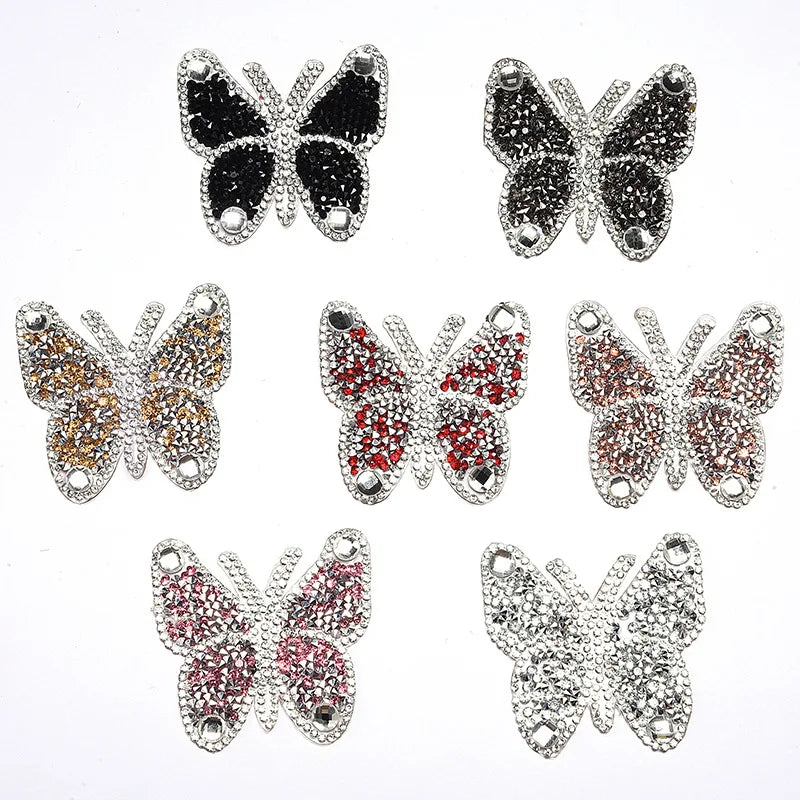 Wholesale Price Colored Animal Theme Iron on Hotfix Rhinestone butterfly Patches for Shoes Bag Hat