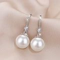 Exquisite Big Clear White Pearl Hoop Earrings Platinum Plated Women's Elegant Office/Career Engagement Jewelry