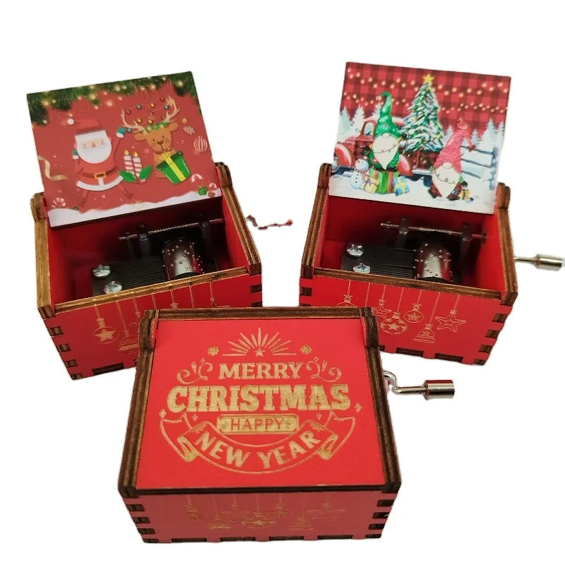 Popular Wooden Music Box Red Color Merry Christmas Music Box