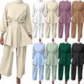 Muslim Pray Women Arab Suit Fashion Long Sleeve Tops + Wide Leg Pants Islamic Women Matching Sets 2PCS Tracksuits Turkey Kaftan