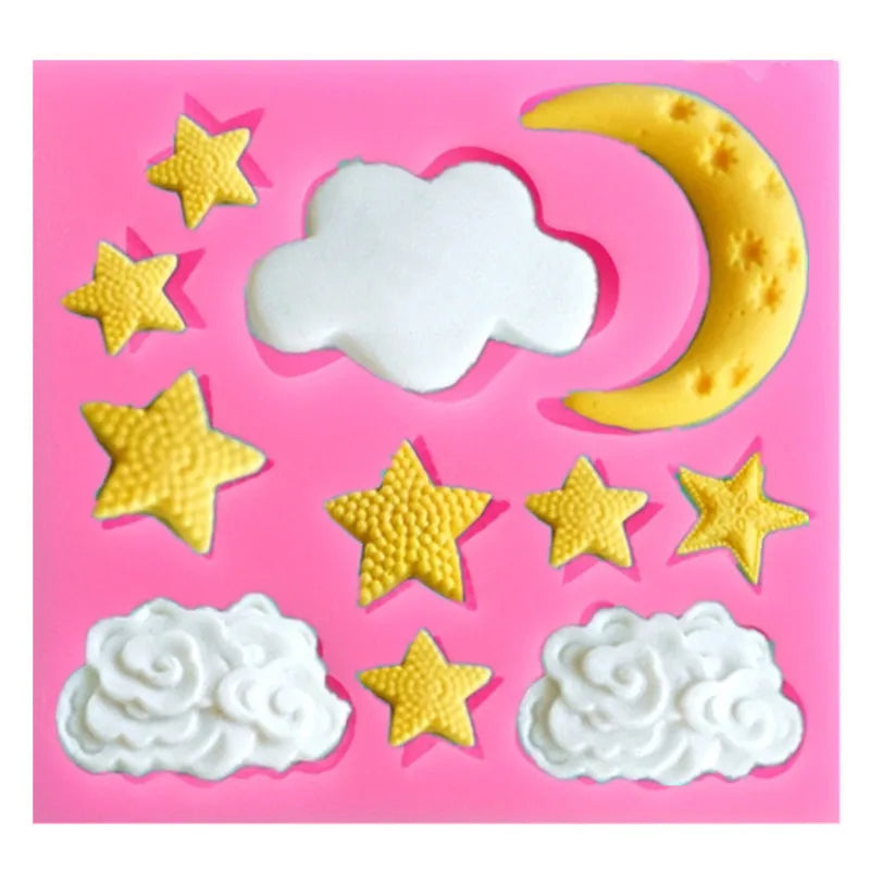 Star Moon Cloud Pink Eco-Friendly Silicone Fondant Mold 8.6x8.2cm Cake Decorating Baking Tools for Chocolate Cake Decoration OPP