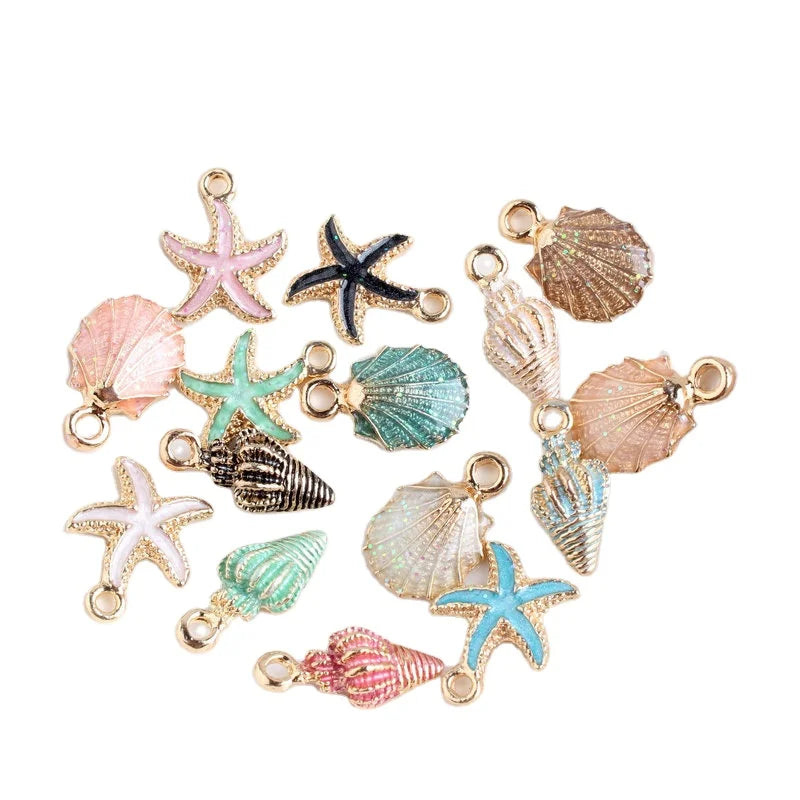 Unique Gold Pink Enamel Shell Charm Pendant