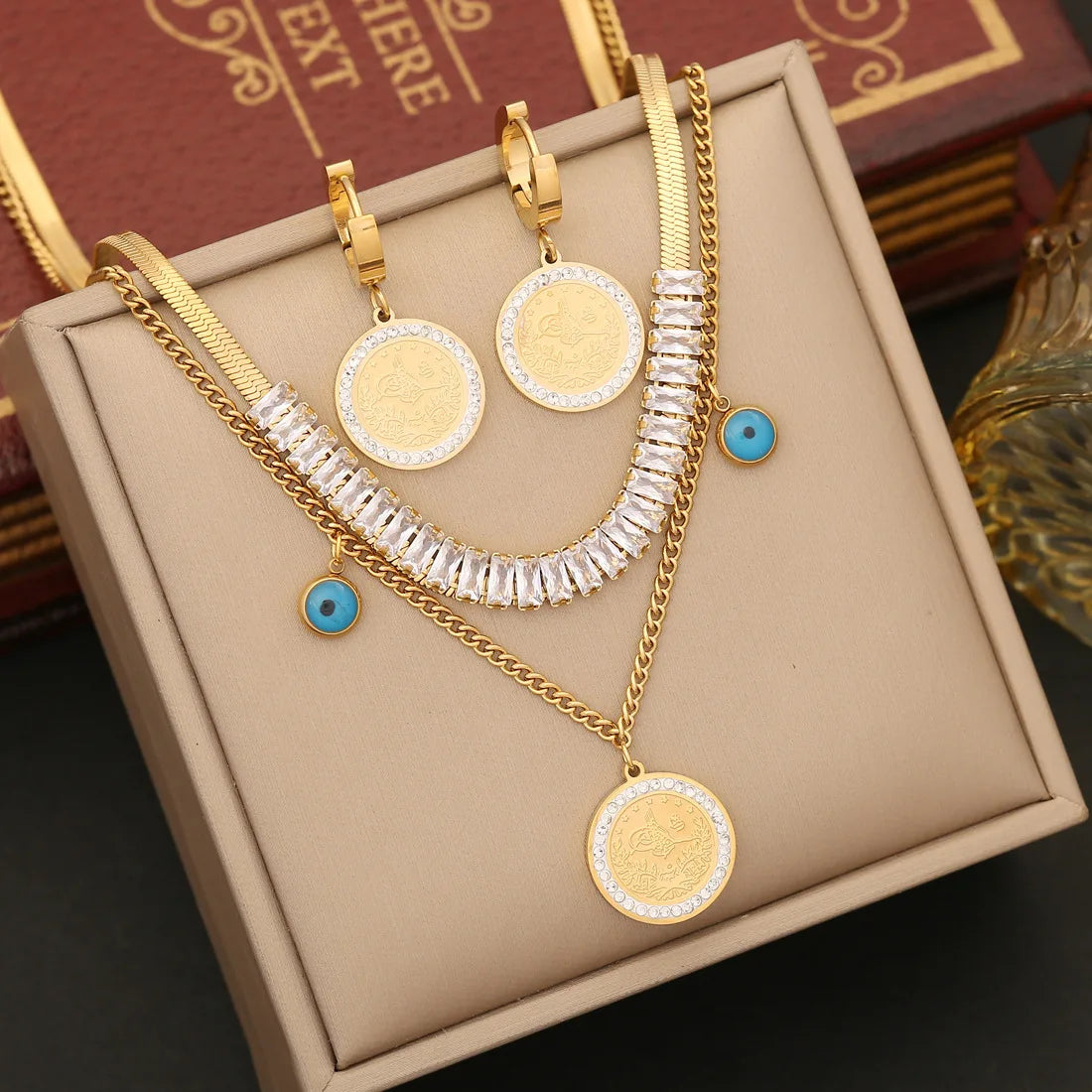 Cubic Zirconia Stone Stainless Steel Double Layer Chain Oil Dripping Eye Clavicle Chain