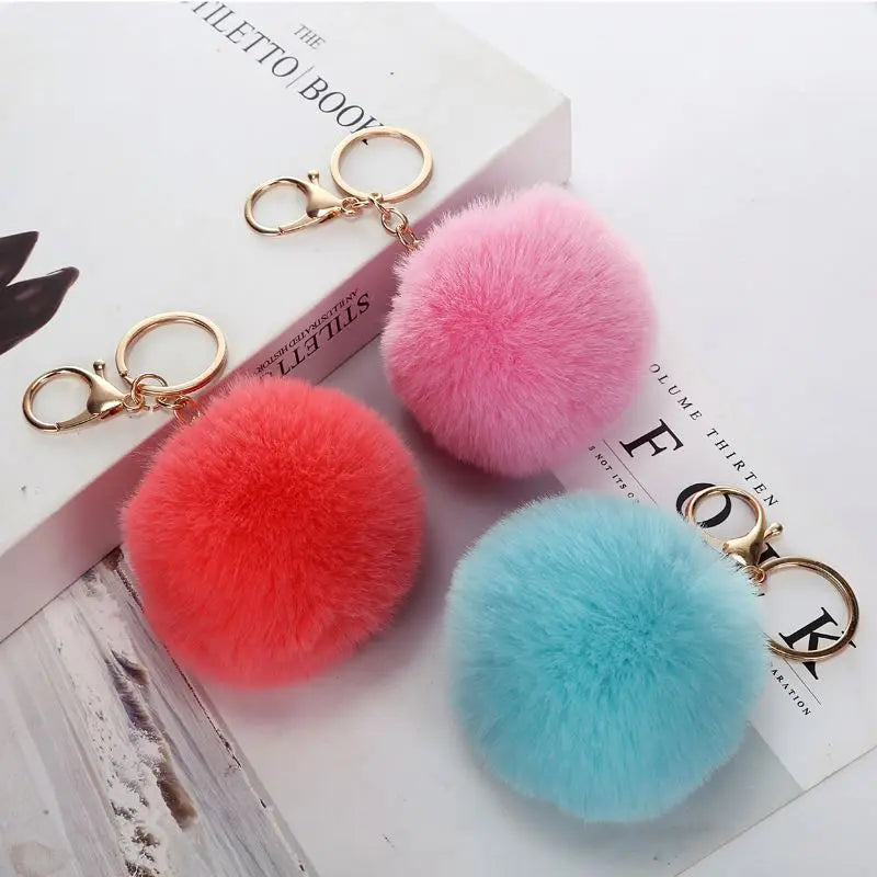 Wholesale Lovely Different Colors Puff Ball Faux Rabbit Fur Ball Pom Pom Key Chain Pompom Keychain