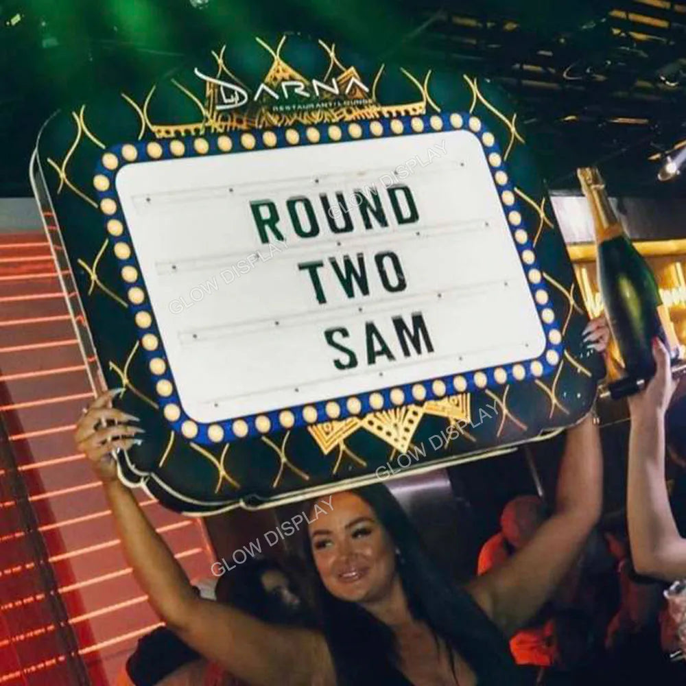Customized 3 Sets Letters Happy Birthday LED Marquee Message Sign Board VIP Service Champagne Bottle Presenter Neon Glorifier