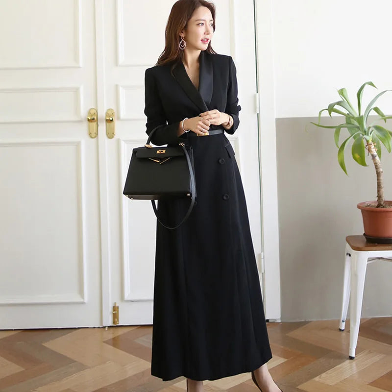 Boutique Wholesale 2026 Autumn New OL Professional Temperament Suit Collar Double Breasted Long Suit Coat