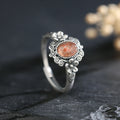 Vintage Style S925 Sterling Silver Ring with Pink Natural Sunstone Floral Scroll Design Crystal Jewelry for Women