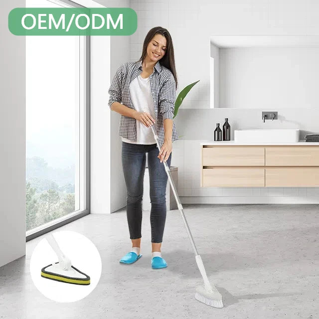 Hot Selling Triangle Rotating Long Handle Cleaning Brush Detachable Aluminium Pole Scalable for Tile Plastic Floor Cleaning